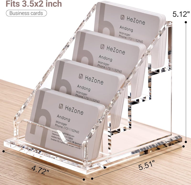 HeZone Acrylic Card Holder Clear Horizontal Business Card Organizer Stand for Desk 4 Slots 4 Tier Business Cards Stand for Women and Men,Office Desk Accessories,Organize 200 Cards-1 Pack(4Slots-H) - Image 5